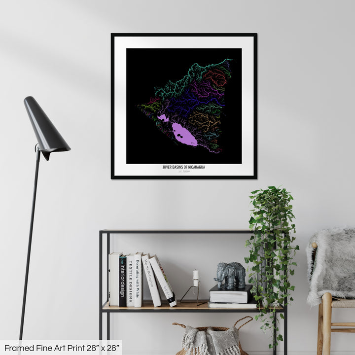 Nicaragua - River basin map, rainbow colours - Wall Art
