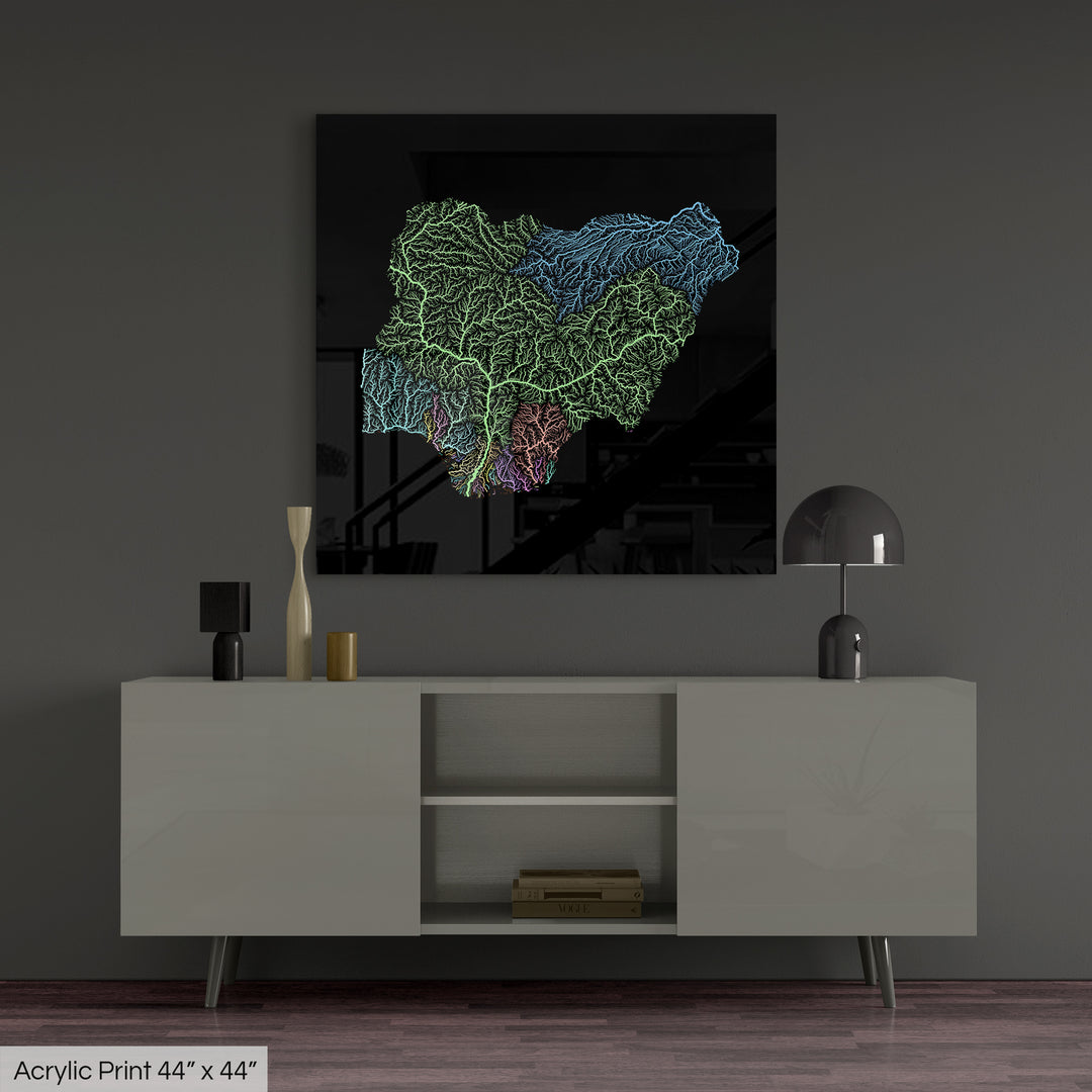 Nigeria - River basin map, pastel colours - Wall Art