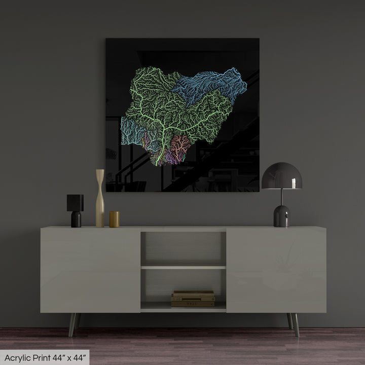 Nigeria - River basin map, pastel colours - Wall Art