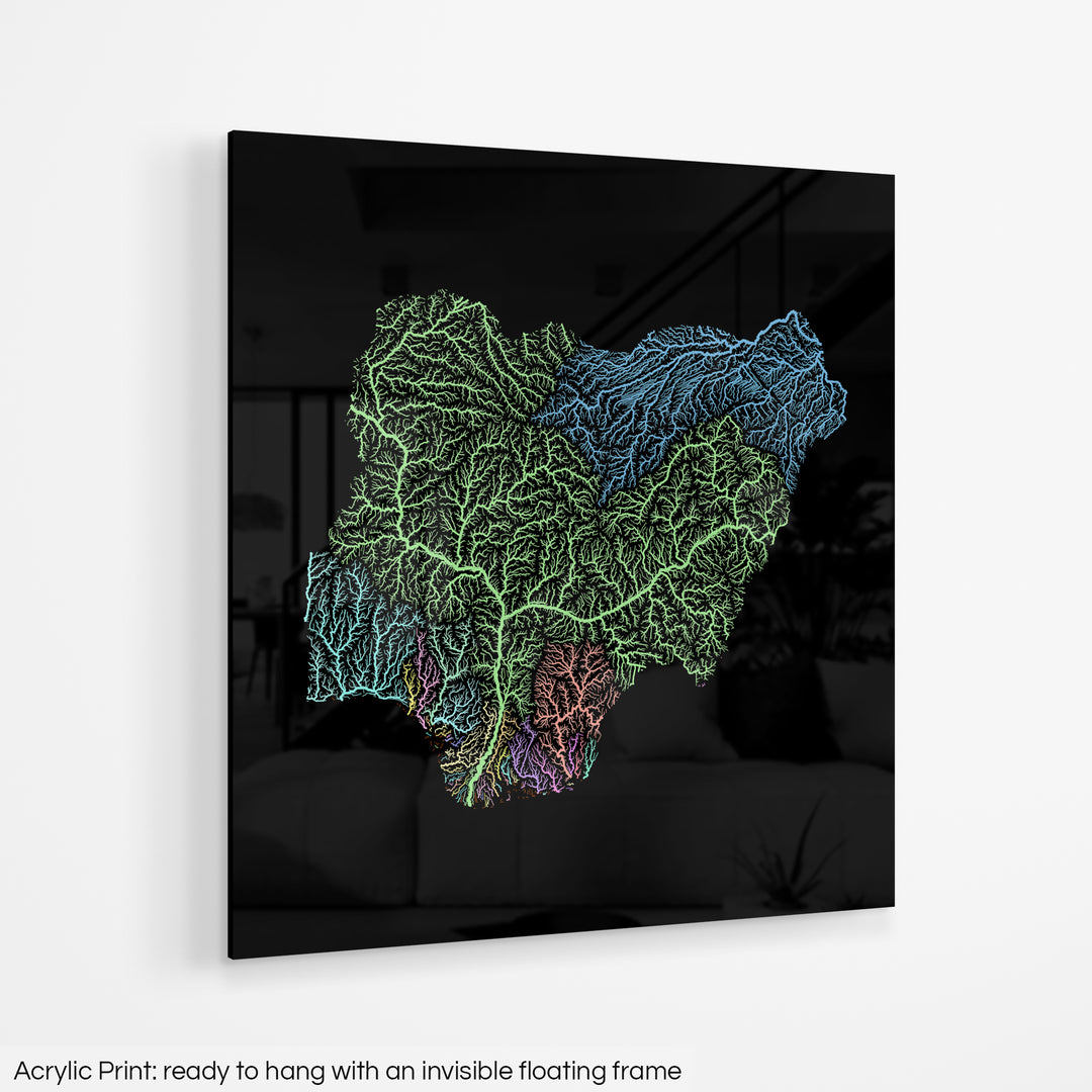 Nigeria - River basin map, pastel colours - Wall Art