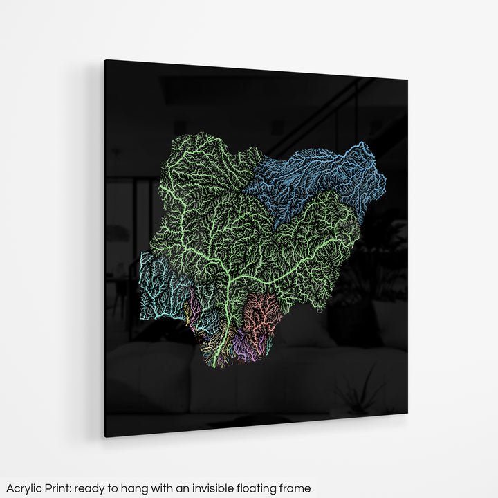 Nigeria - River basin map, pastel colours - Wall Art