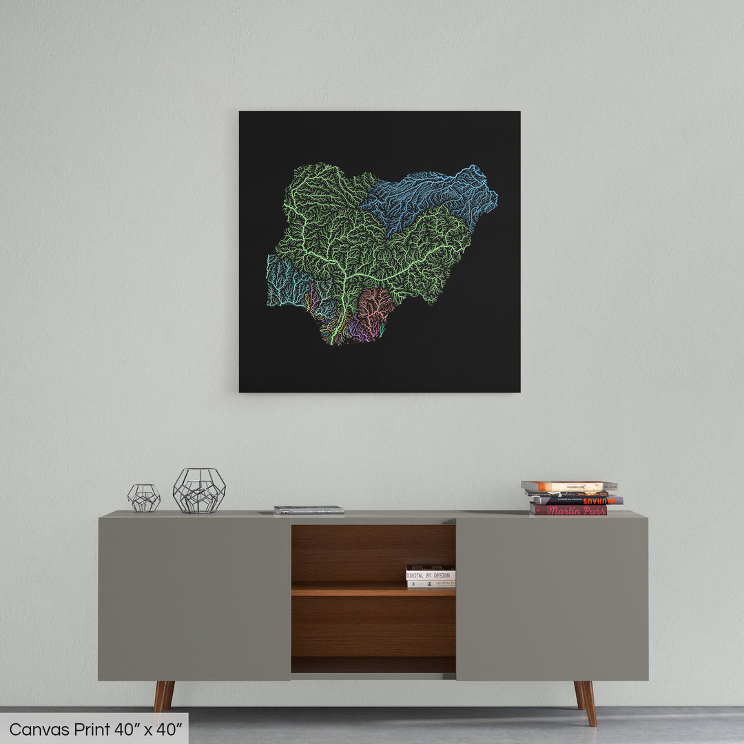 Nigeria - River basin map, pastel colours - Wall Art