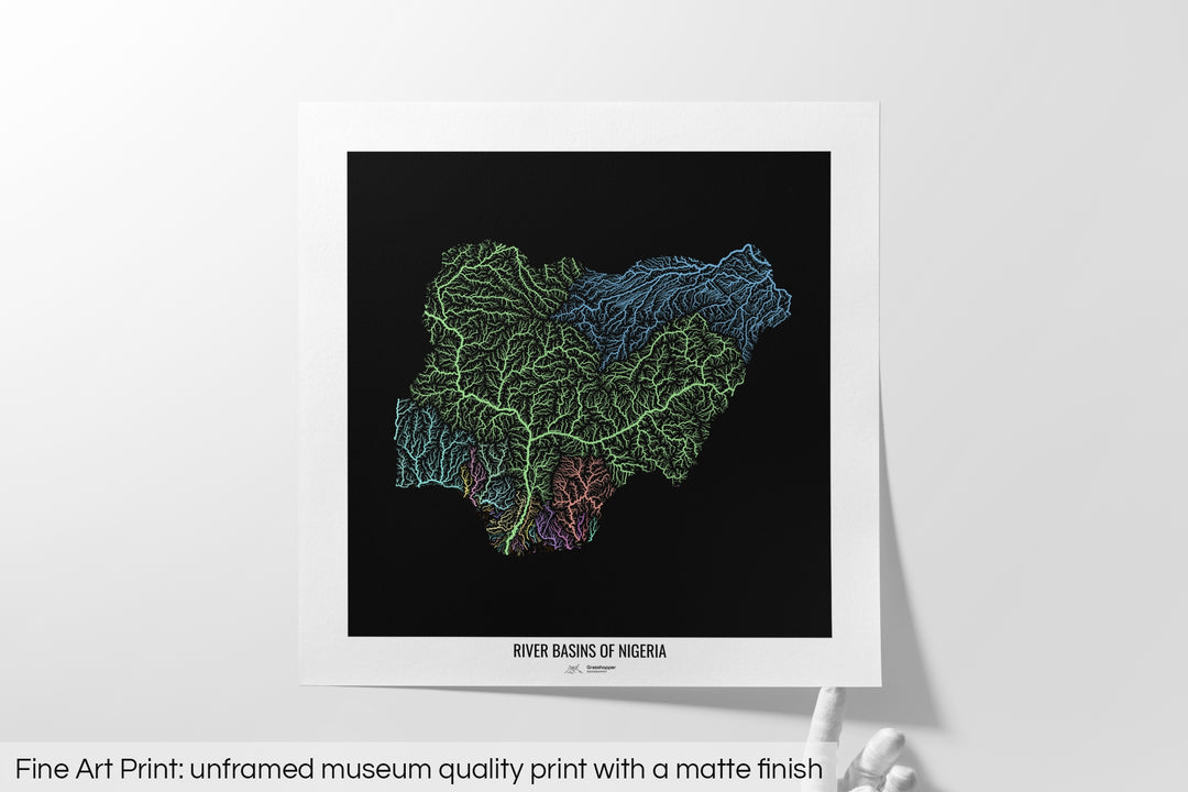 Nigeria - River basin map, pastel colours - Wall Art