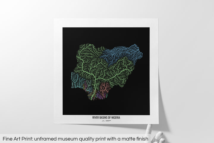 Nigeria - River basin map, pastel colours - Wall Art
