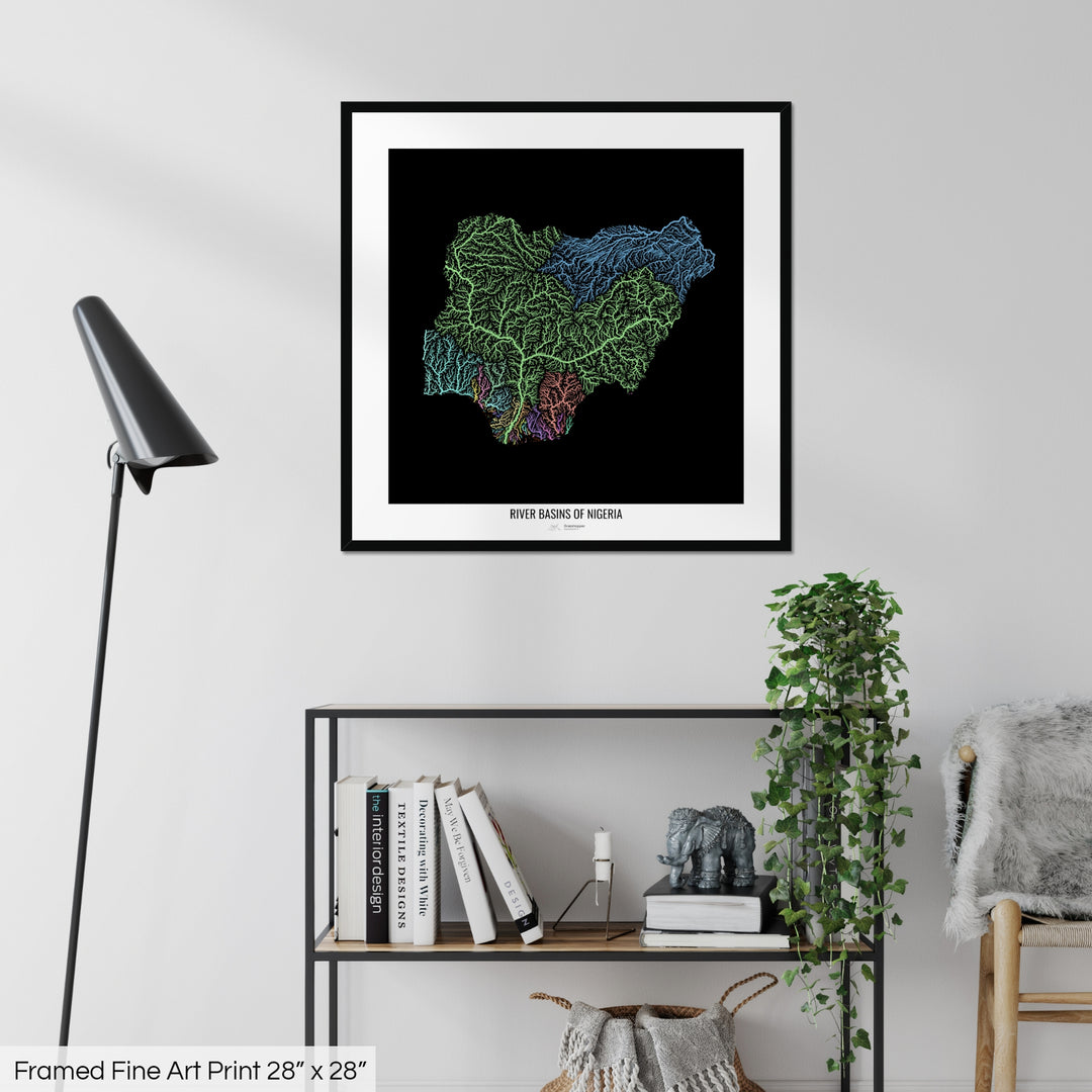 Nigeria - River basin map, pastel colours - Wall Art