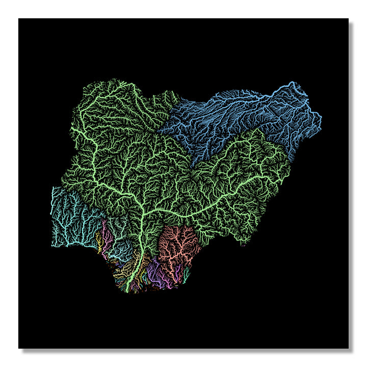 Nigeria - River basin map, pastel colours - Wall Art