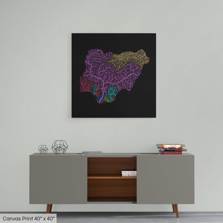Nigeria - River basin map, rainbow colours - Wall Art