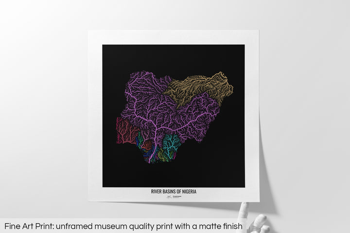 Nigeria - River basin map, rainbow colours - Wall Art