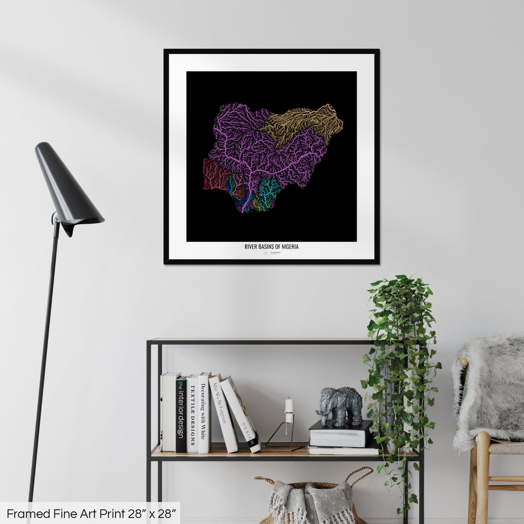 Nigeria - River basin map, rainbow colours - Wall Art