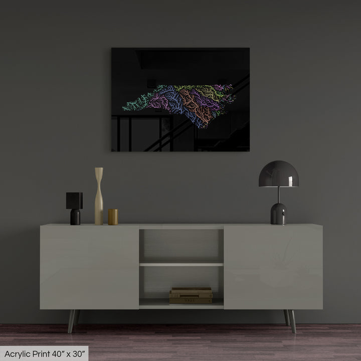 North Carolina - River basin map, pastel colours - Wall Art