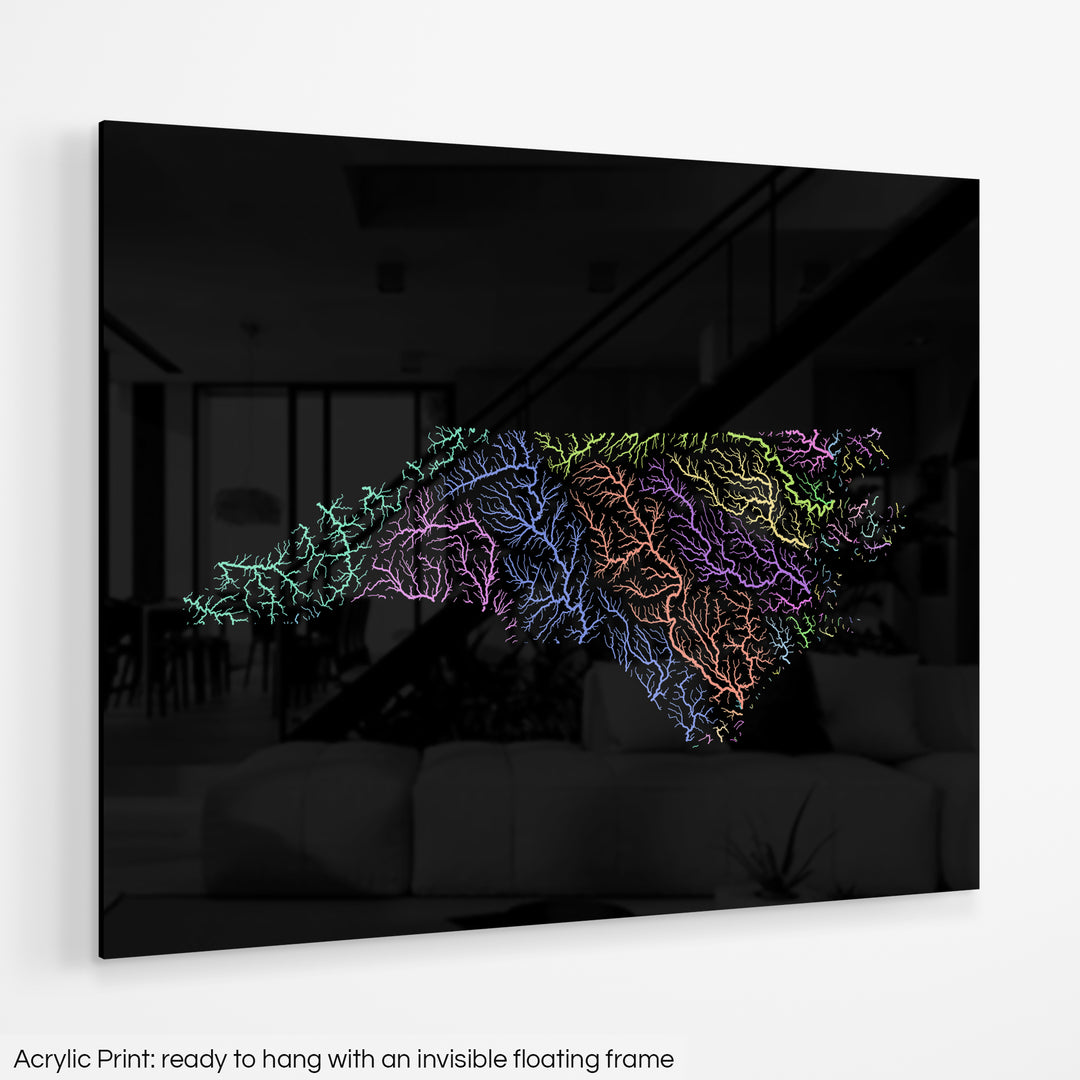 North Carolina - River basin map, pastel colours - Wall Art