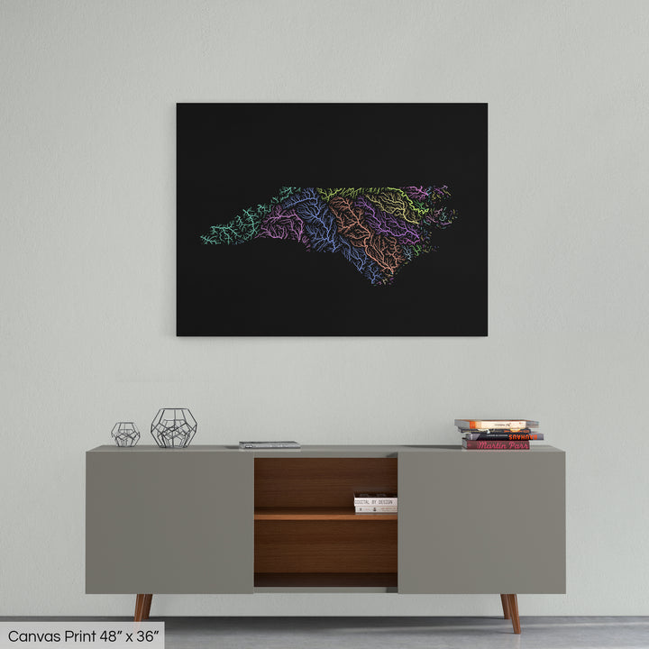 North Carolina - River basin map, pastel colours - Wall Art