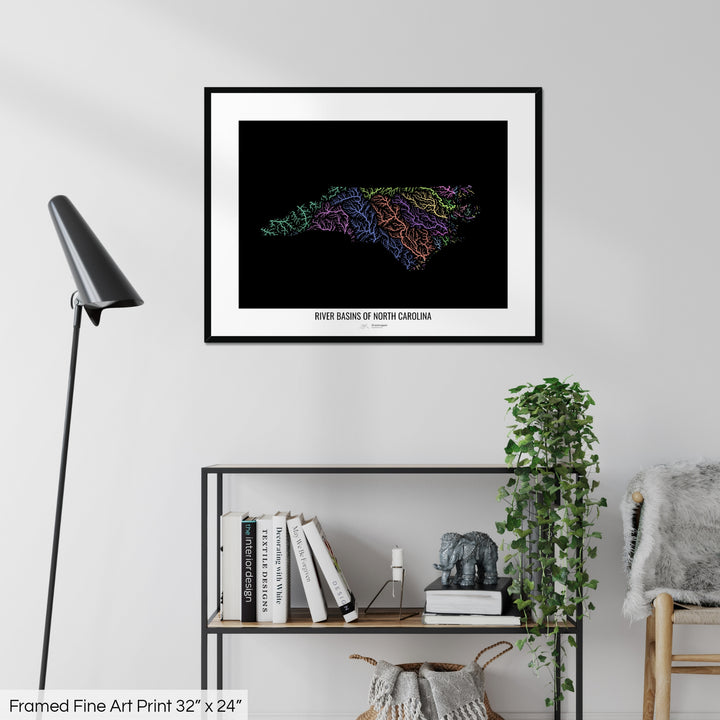 North Carolina - River basin map, pastel colours - Wall Art