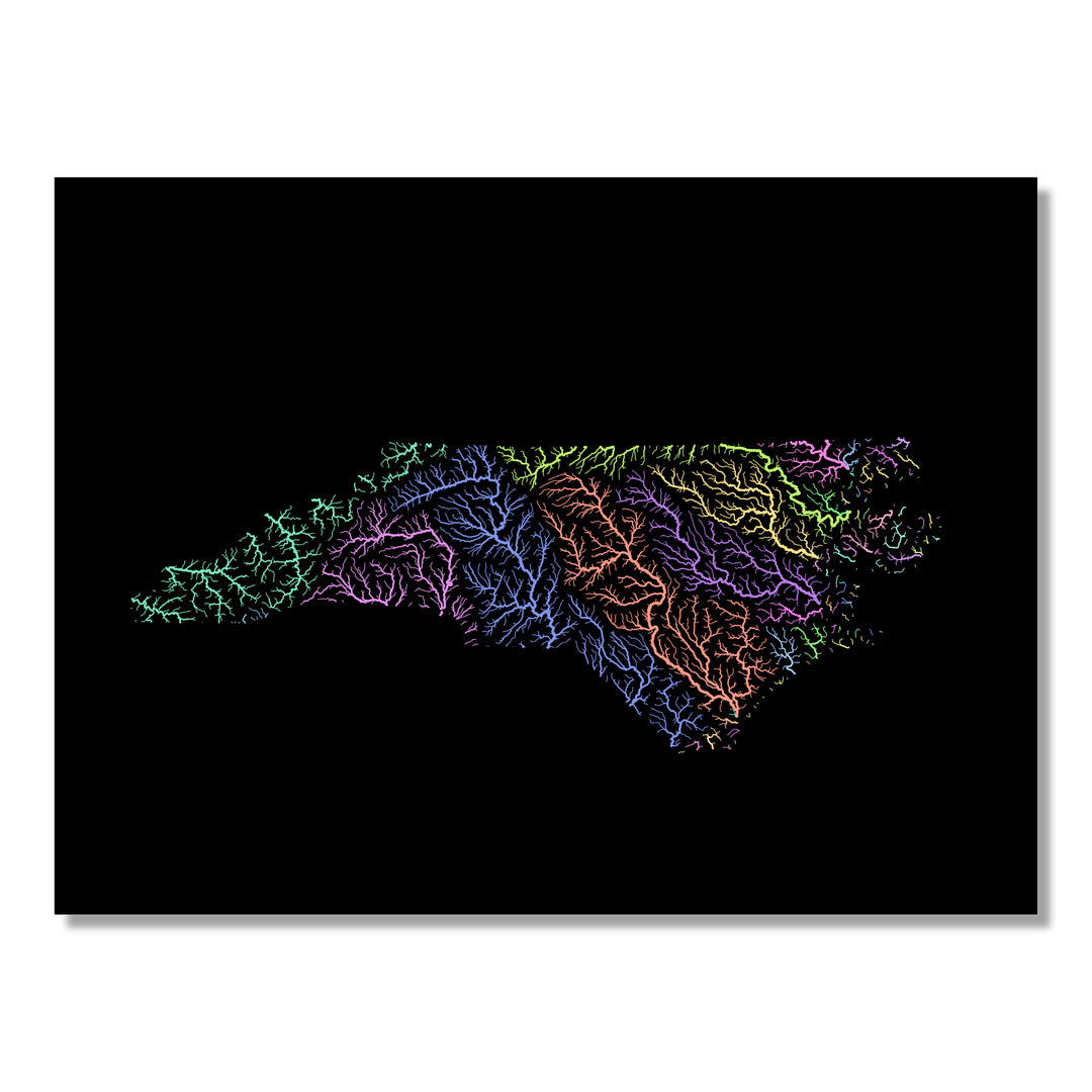 North Carolina - River basin map, pastel colours - Wall Art