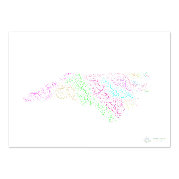 River basin map of North Carolina, pastel colours on white - Fine Art Print