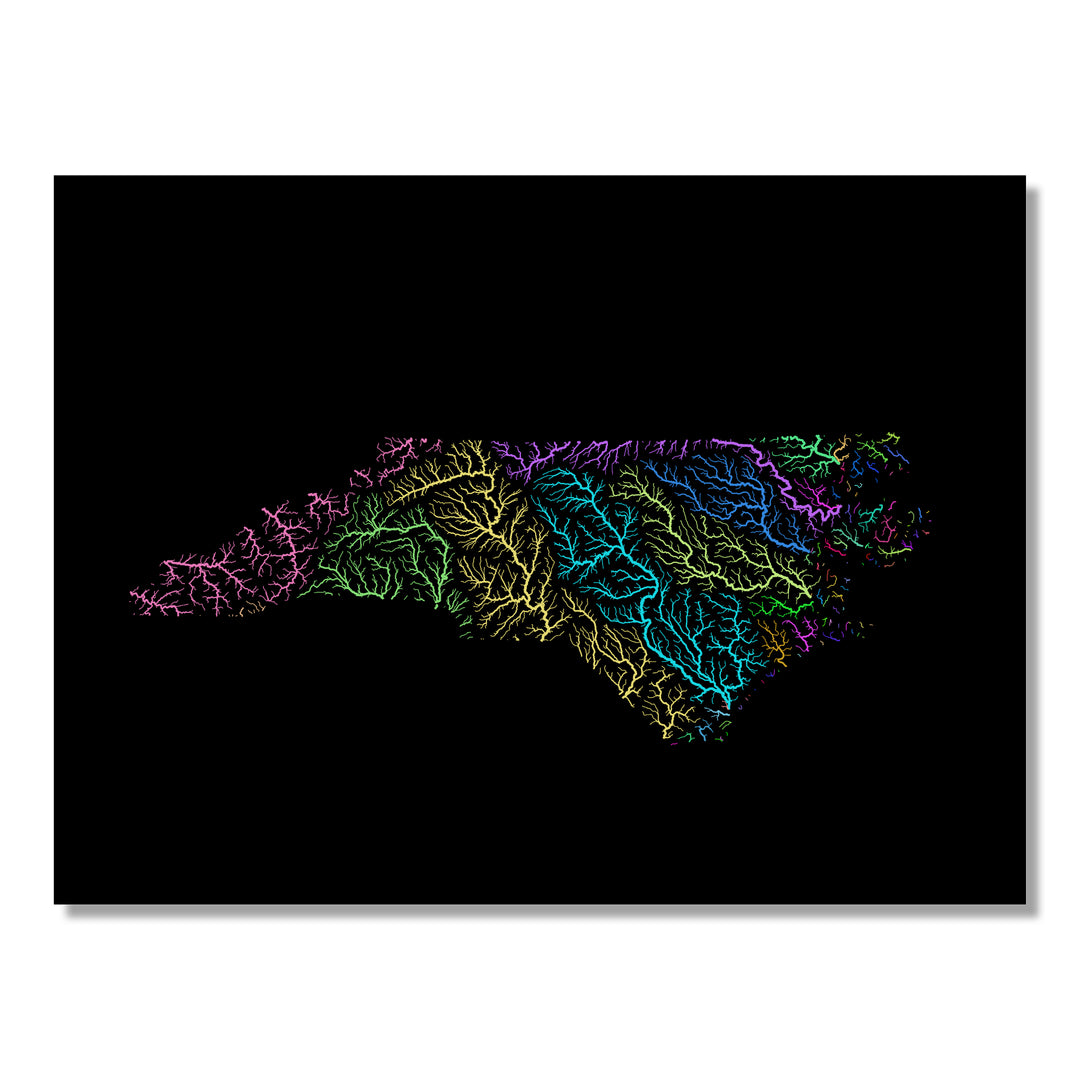 North Carolina - River basin map, rainbow colours - Wall Art