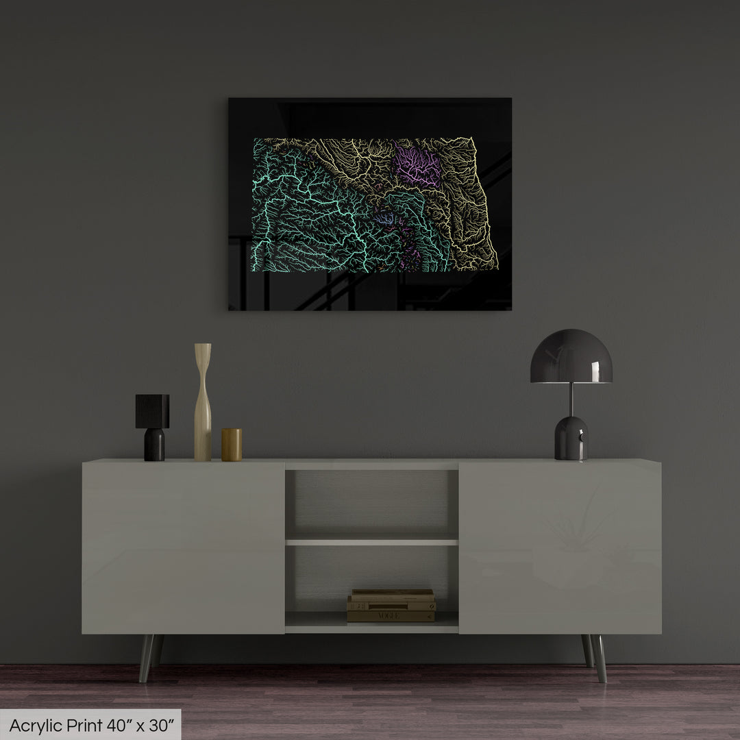 North Dakota - River basin map, pastel colours - Wall Art