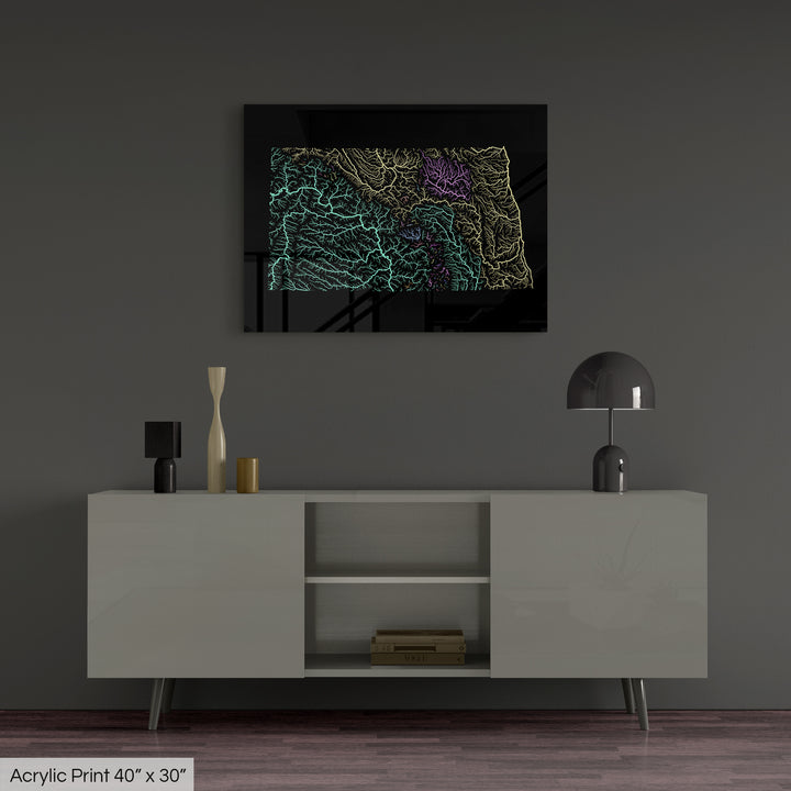 North Dakota - River basin map, pastel colours - Wall Art