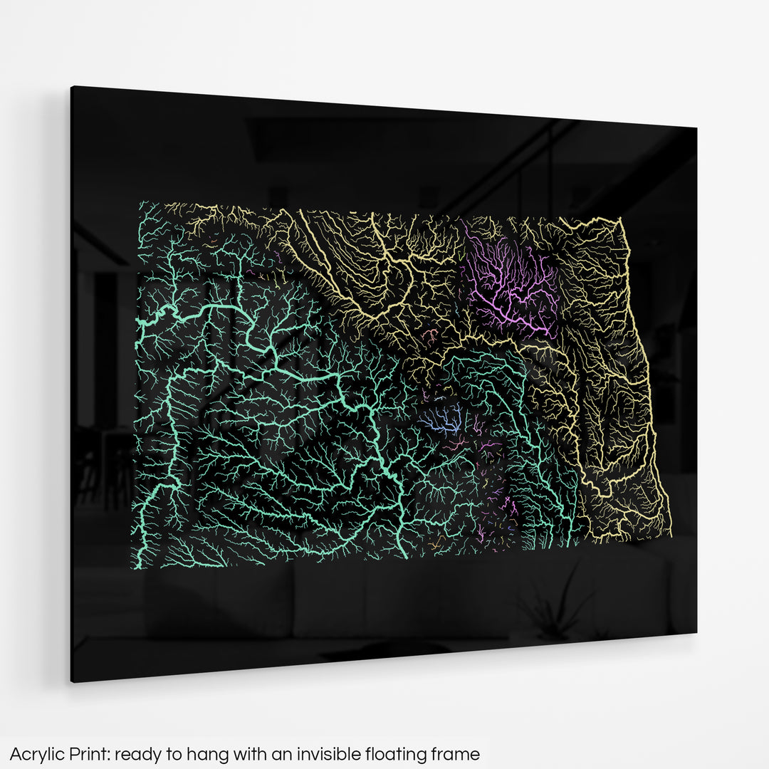 North Dakota - River basin map, pastel colours - Wall Art