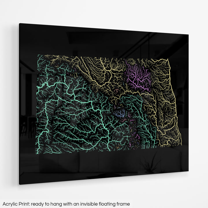 North Dakota - River basin map, pastel colours - Wall Art