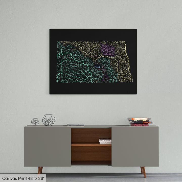 North Dakota - River basin map, pastel colours - Wall Art