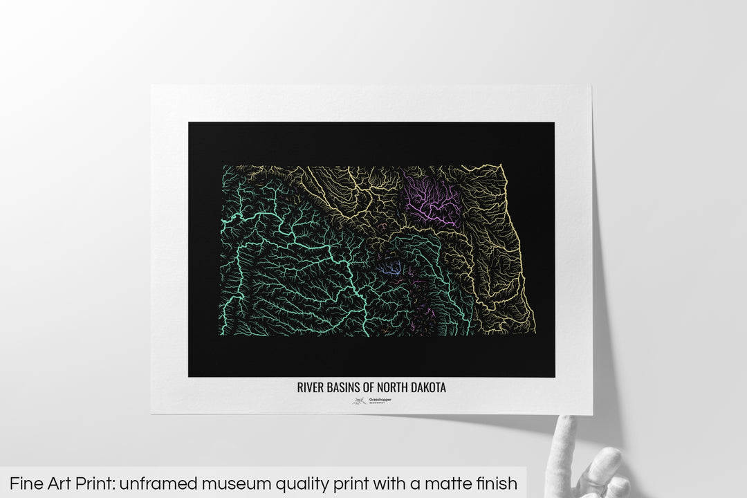 North Dakota - River basin map, pastel colours - Wall Art