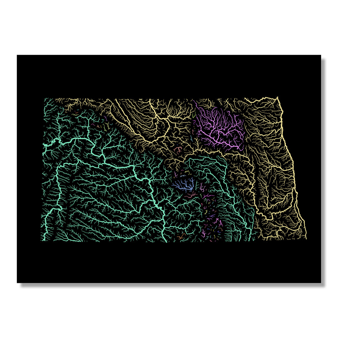 North Dakota - River basin map, pastel colours - Wall Art