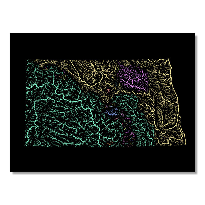 North Dakota - River basin map, pastel colours - Wall Art