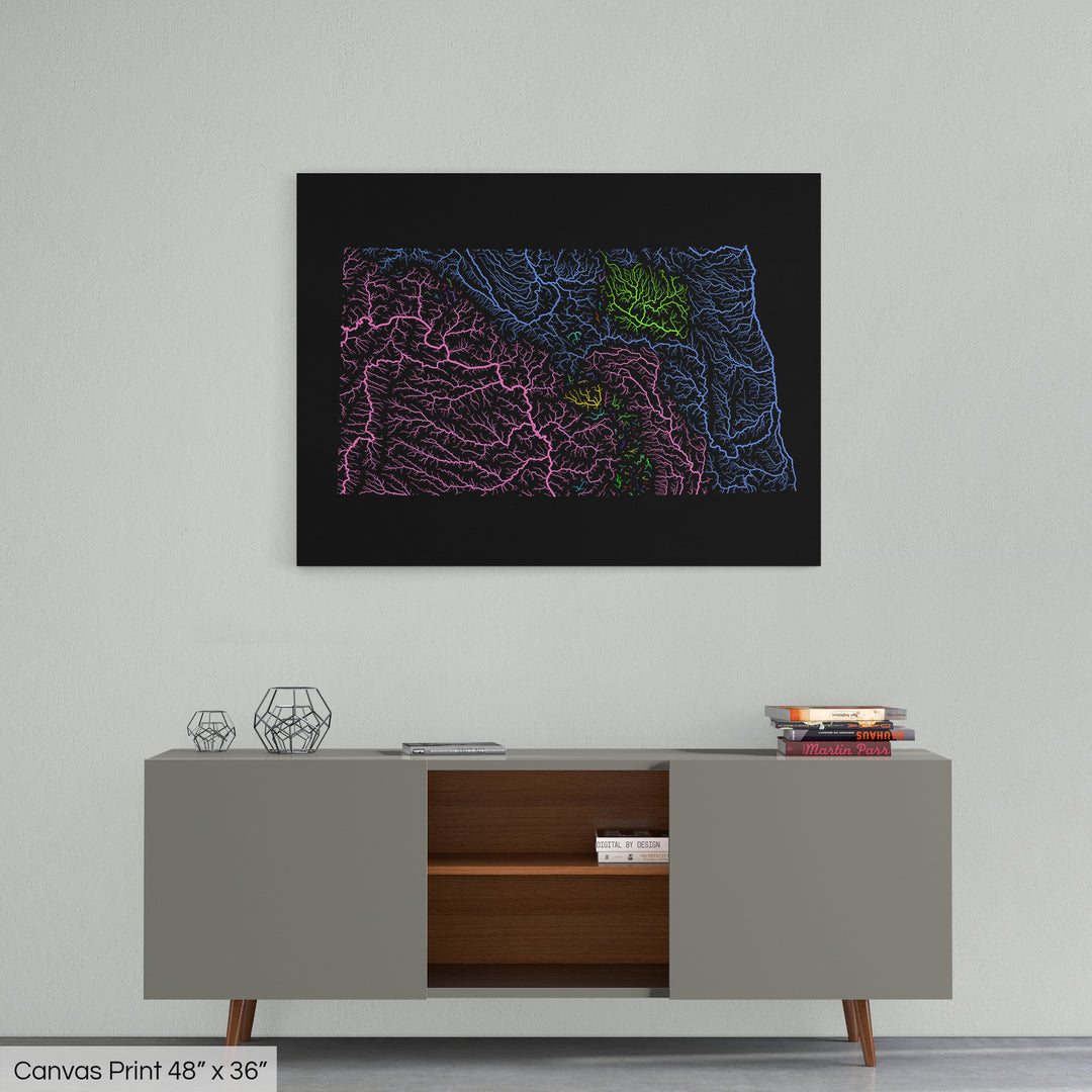 North Dakota - River basin map, rainbow colours - Wall Art