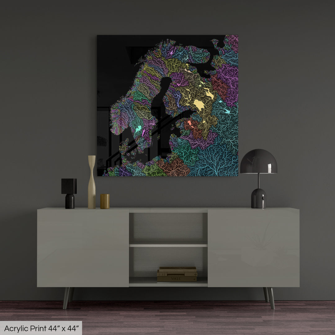 Northern Europe - River basin map, pastel colours - Wall Art