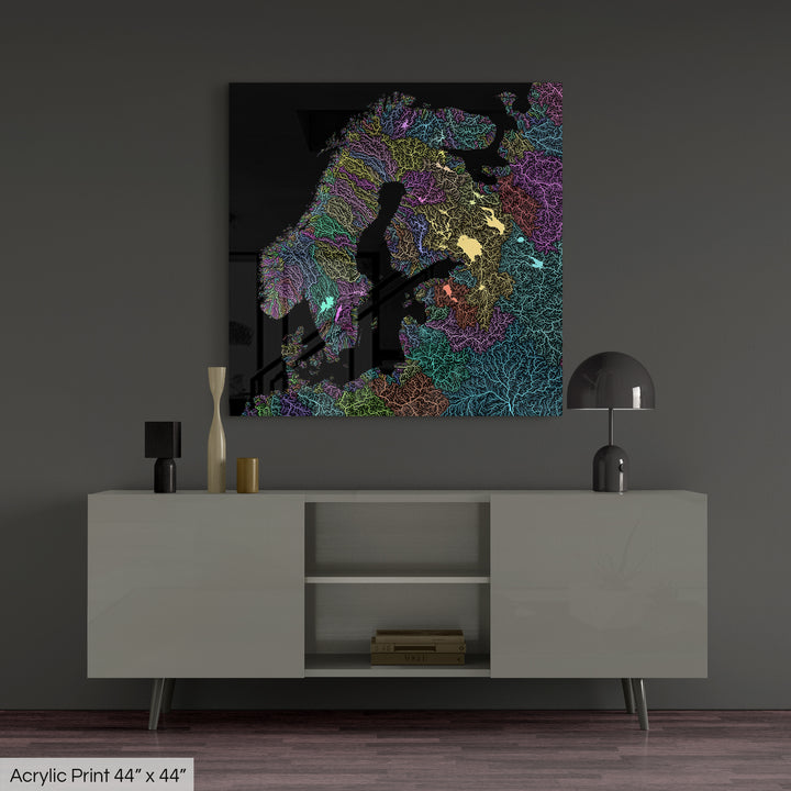 Northern Europe - River basin map, pastel colours - Wall Art