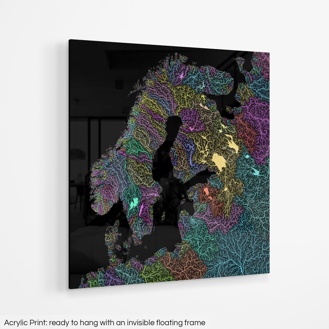 Northern Europe - River basin map, pastel colours - Wall Art
