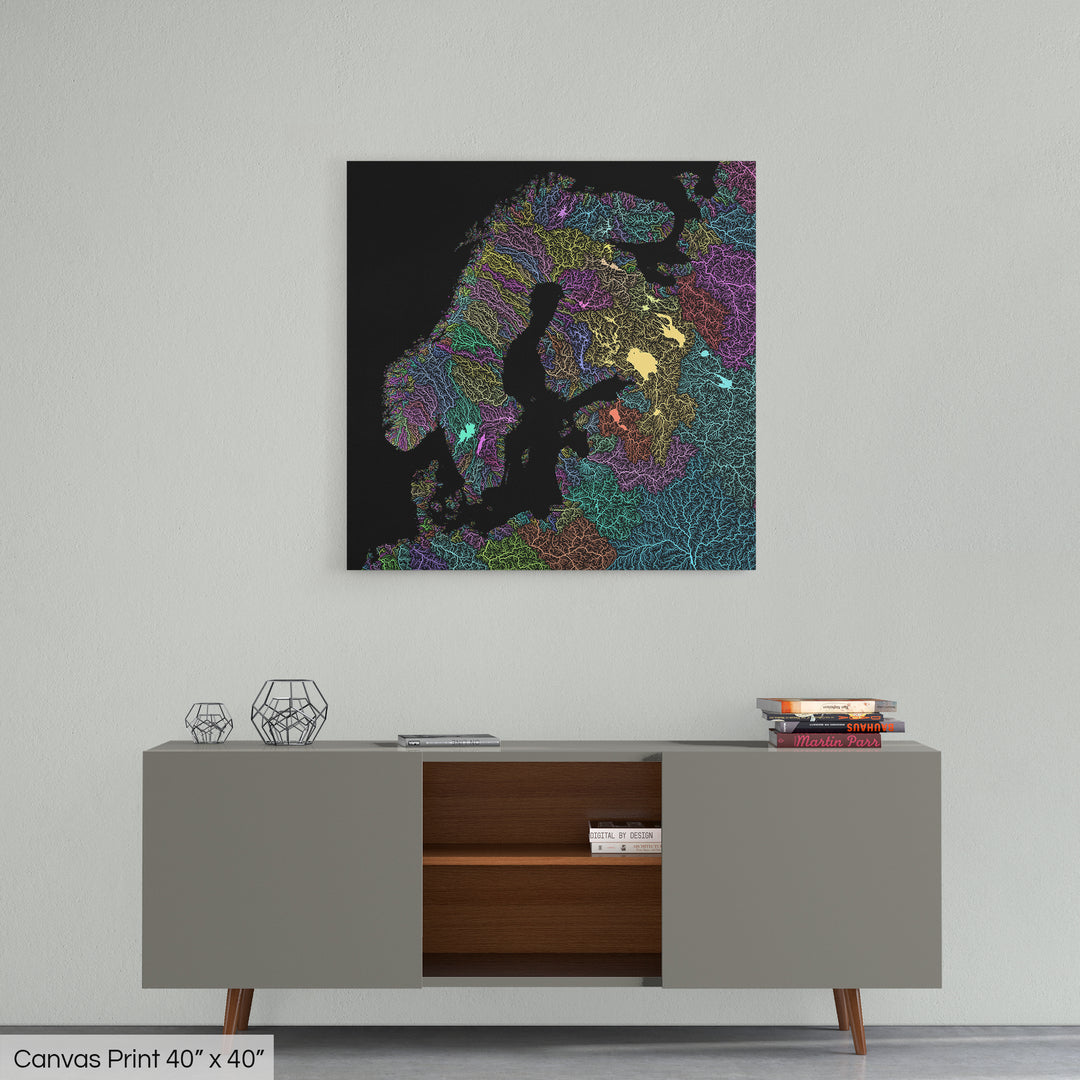 Northern Europe - River basin map, pastel colours - Wall Art