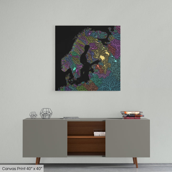 Northern Europe - River basin map, pastel colours - Wall Art