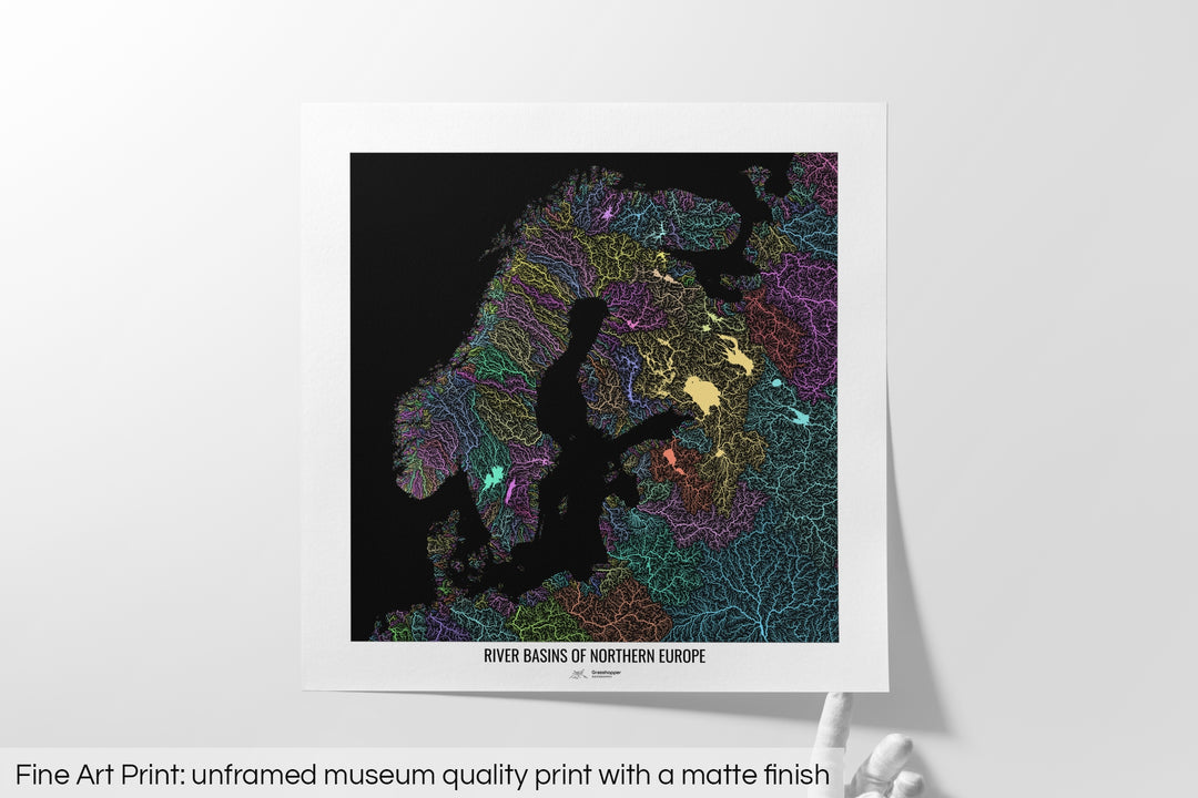 Northern Europe - River basin map, pastel colours - Wall Art