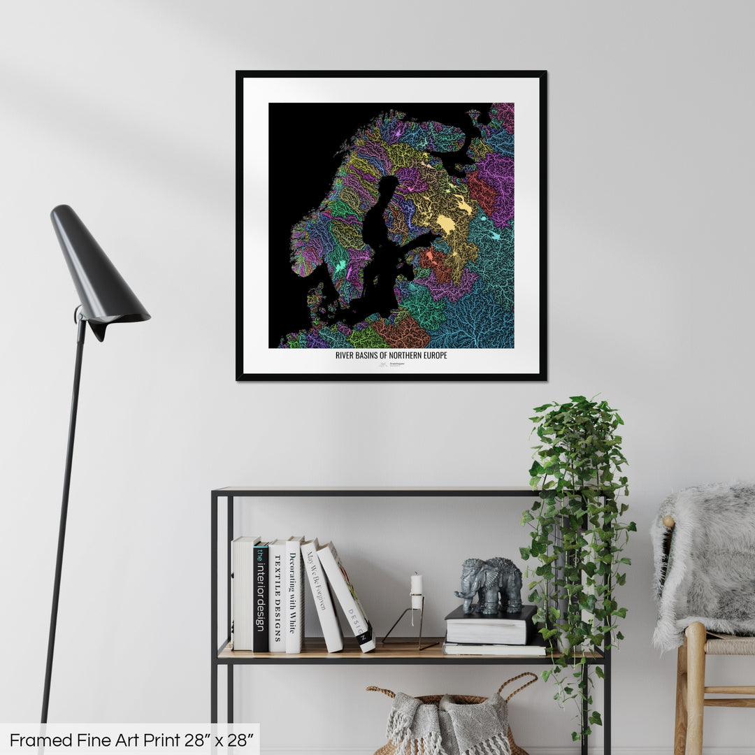 Northern Europe - River basin map, pastel colours - Wall Art