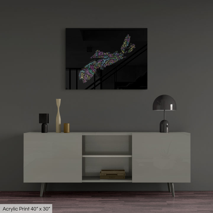 Nova Scotia - River basin map, pastel colours - Wall Art