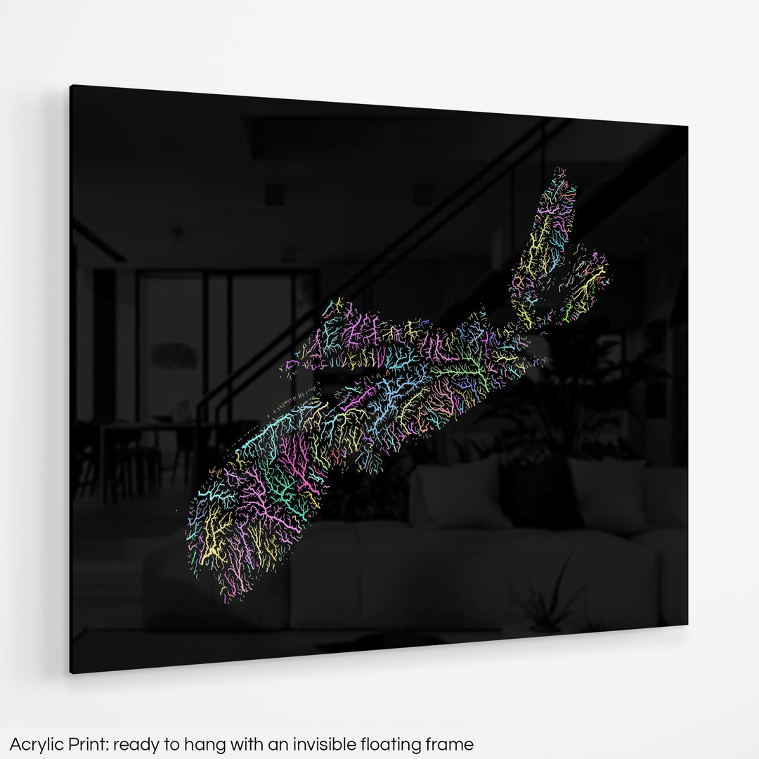 Nova Scotia - River basin map, pastel colours - Wall Art