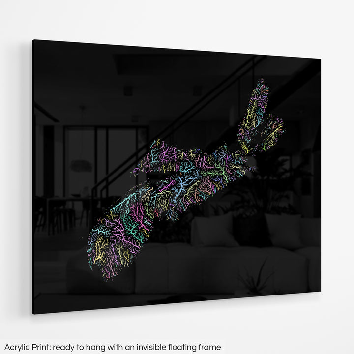 Nova Scotia - River basin map, pastel colours - Wall Art