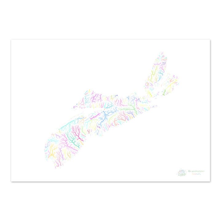 Nova Scotia - River basin map, pastel on white - Fine Art Print