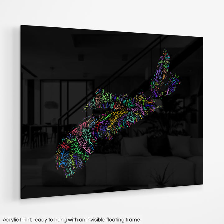 Nova Scotia - River basin map, rainbow colours - Wall Art
