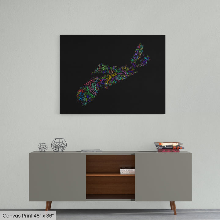 Nova Scotia - River basin map, rainbow colours - Wall Art
