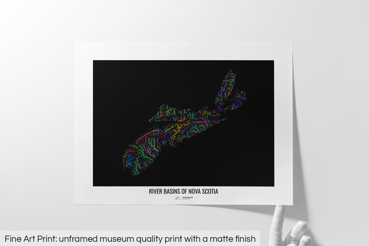 Nova Scotia - River basin map, rainbow colours - Wall Art