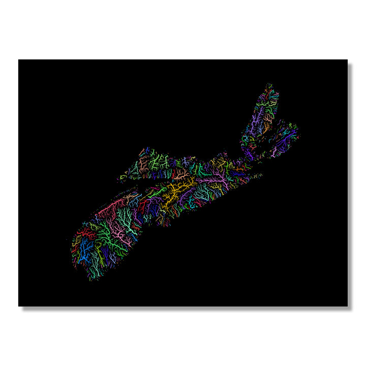 Nova Scotia - River basin map, rainbow colours - Wall Art