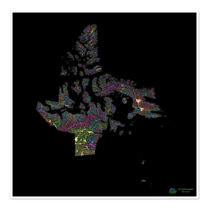 Nunavut - River basin map, pastel on black - Fine Art Print
