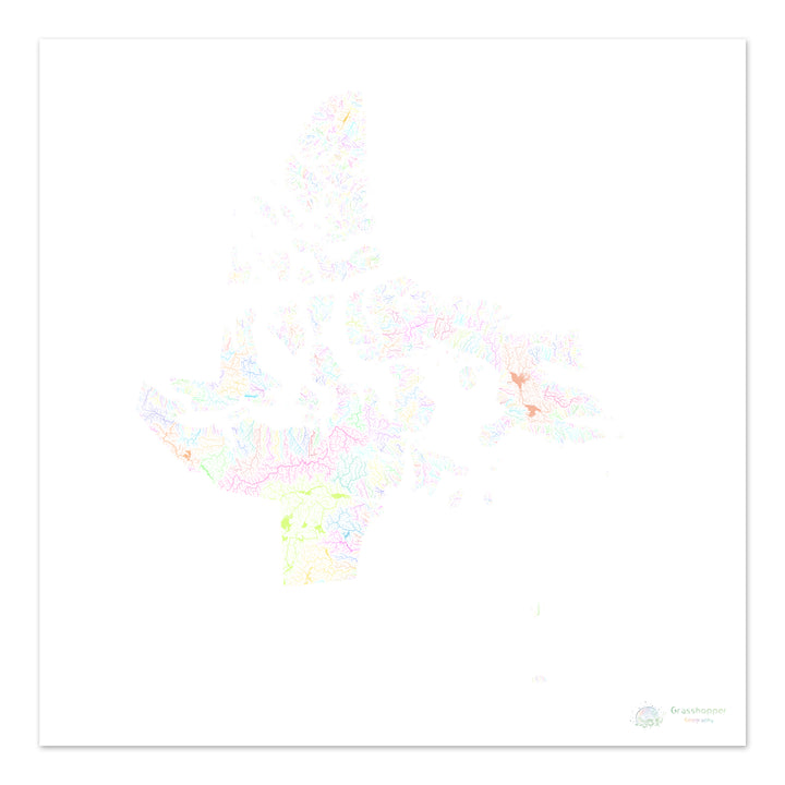 Nunavut - Mapa da bacia hidrográfica, pastel sobre branco - Impressão de belas artes