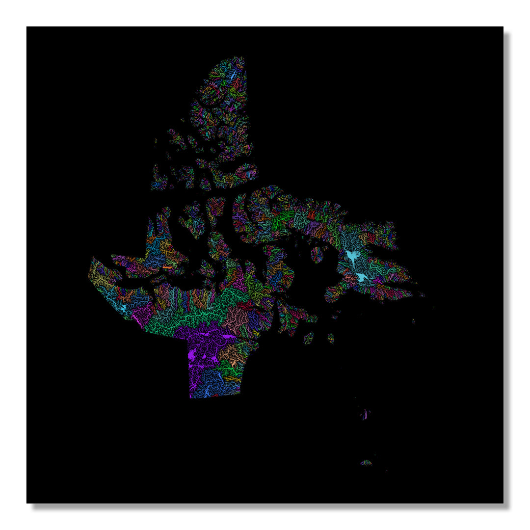 Nunavut - River basin map, rainbow colours - Wall Art