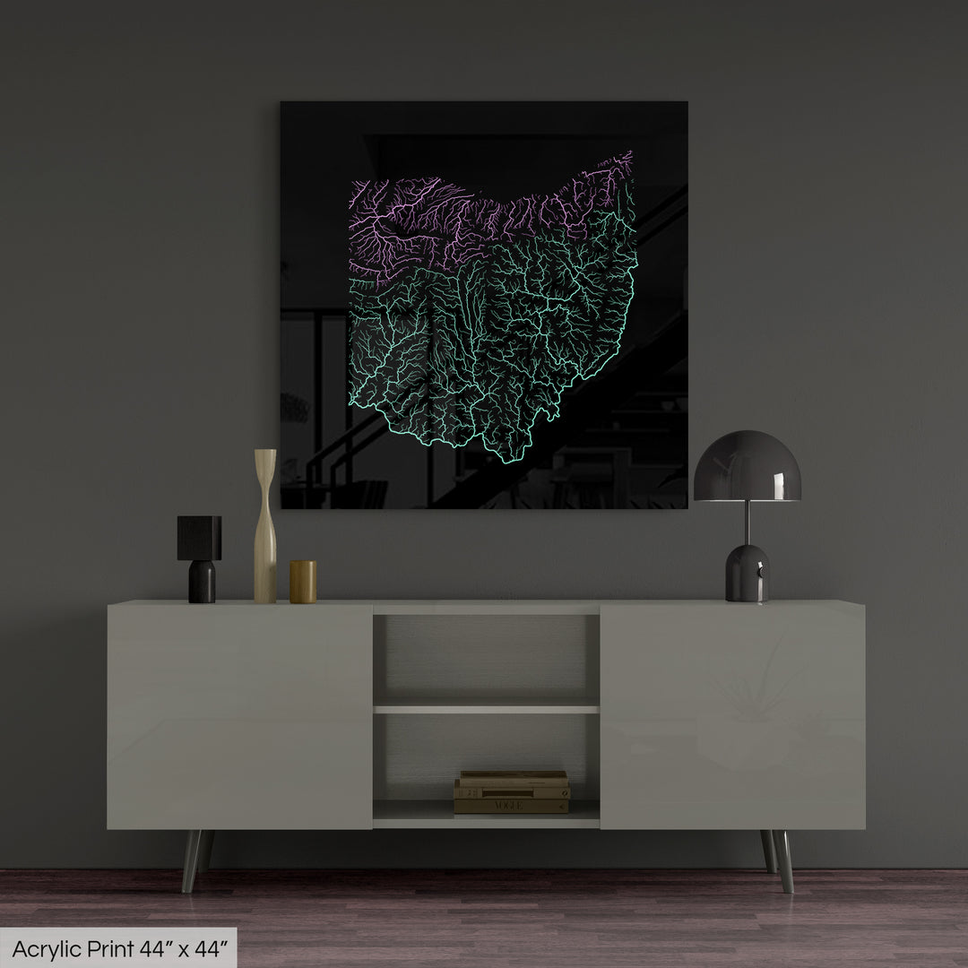Ohio - River basin map, pastel colours - Wall Art