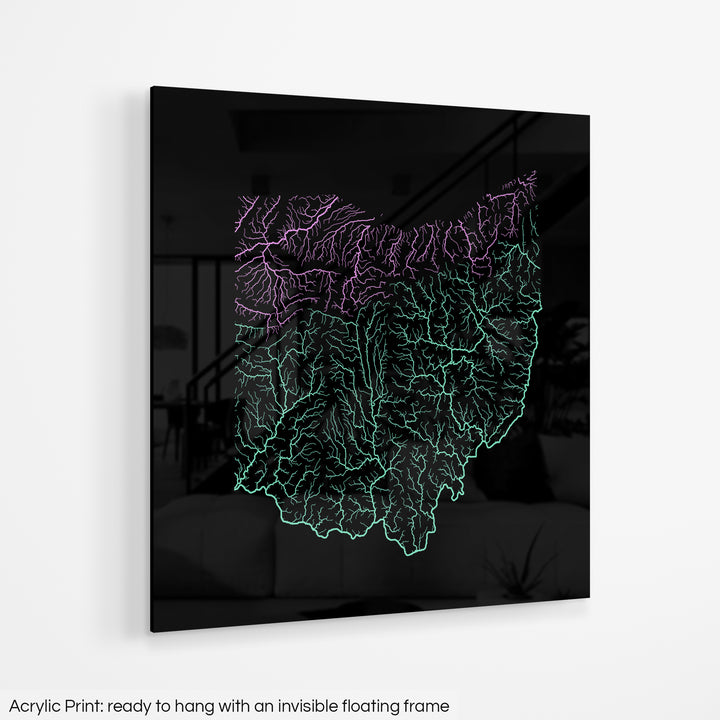 Ohio - River basin map, pastel colours - Wall Art