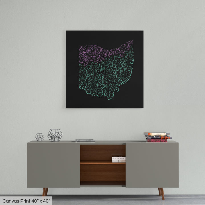 Ohio - River basin map, pastel colours - Wall Art